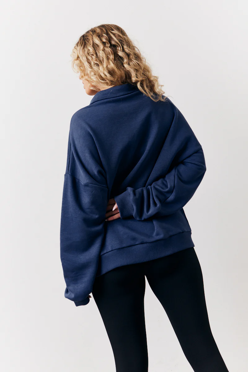 Navy Fits Sports Club Graphic Oversized Half Zip Co-Ord Sweatshirt - Image 2