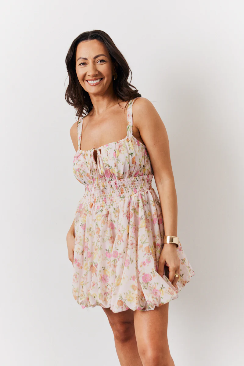 Pink Floral Milkmaid Bubble Hem Mini Dress - Image 3