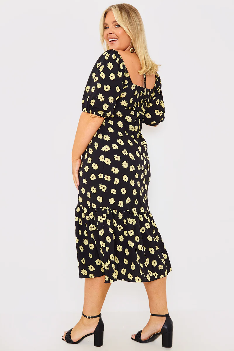 Floral Plunge Short Sleeve Midi Dress - Image 6