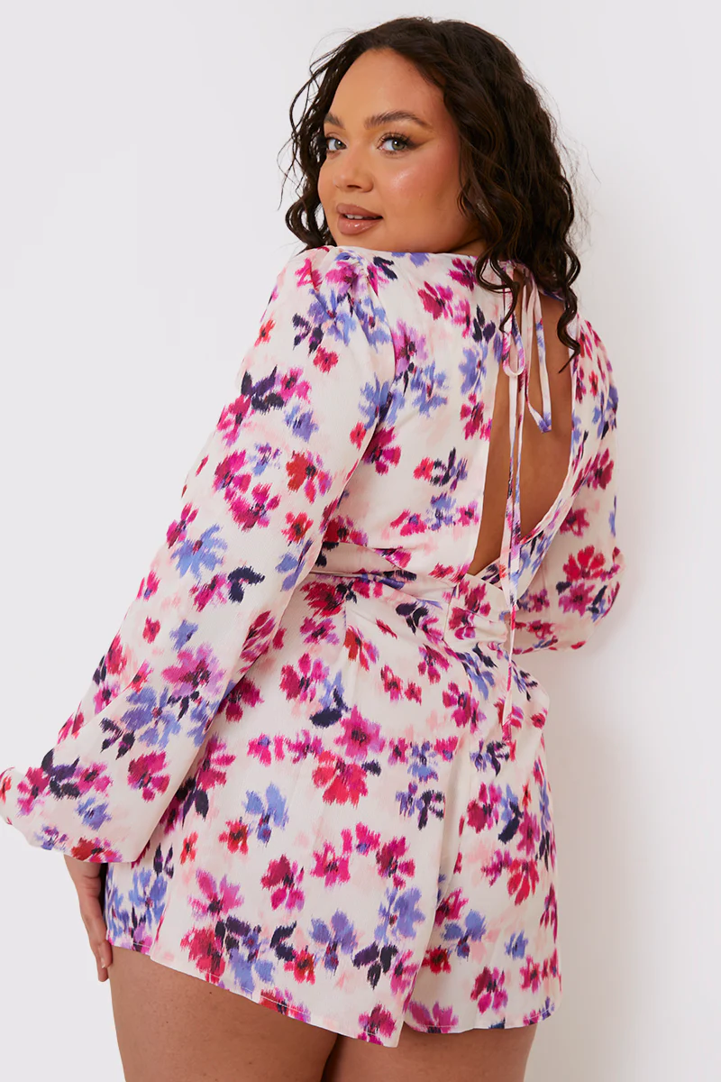 Floral Print Twist Front Balloon Sleeve Playsuit - Image 8
