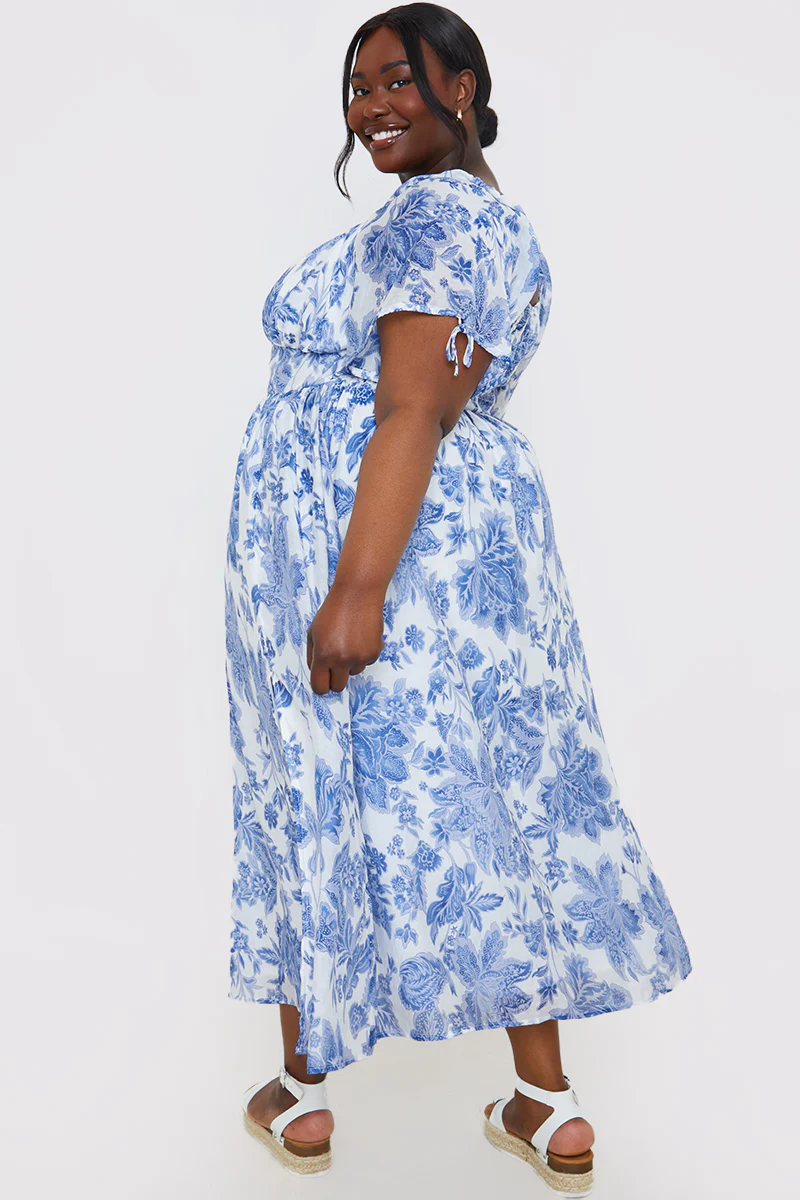 Floral Puff Sleeve Sweetheart Midi Dress - Image 7
