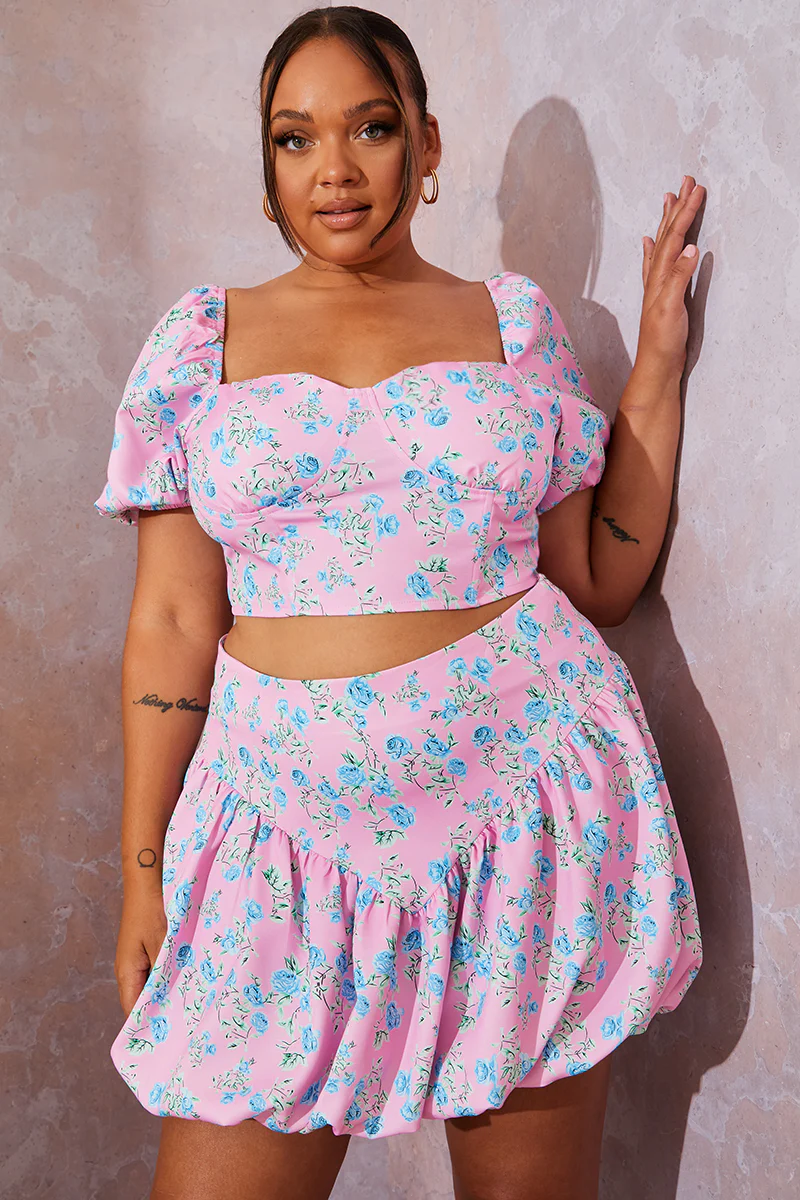 Floral Puffball Hem Mini Skirt - Image 5