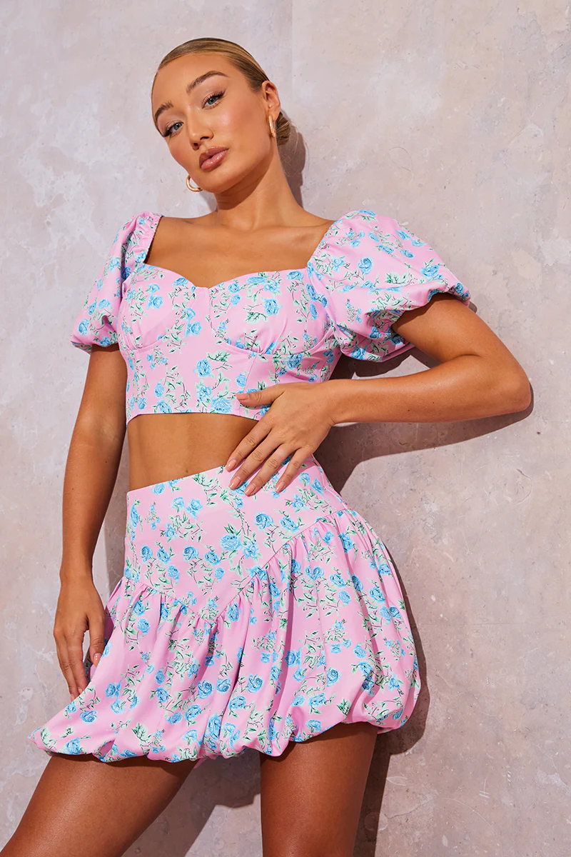 Floral Puffball Hem Mini Skirt - Image 9