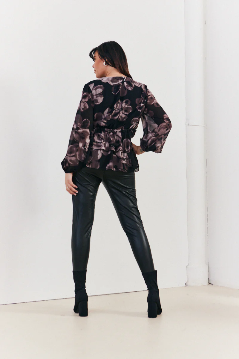Floral V Neck Frill Detail Blouse - Image 8