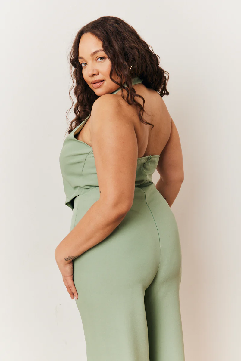 Sage Tailored Halterneck Waistcoat Wide Leg Jumpsuit - Image 4