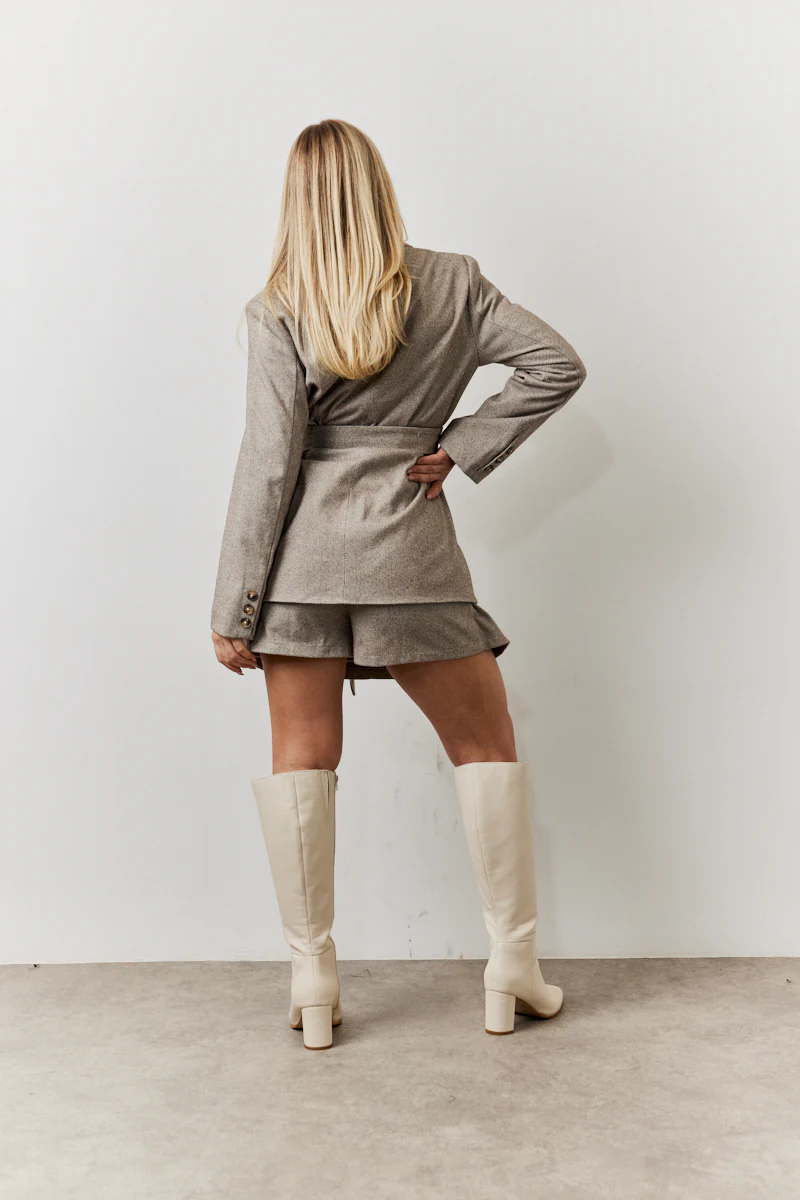 Herringbone Belted Single Breasted Oversized Blazer - Image 4