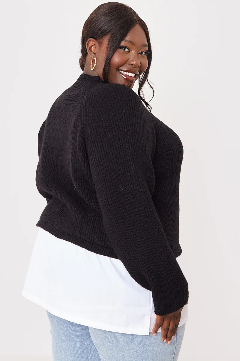 High Neck Shirt Contrast Jumper - Image 11