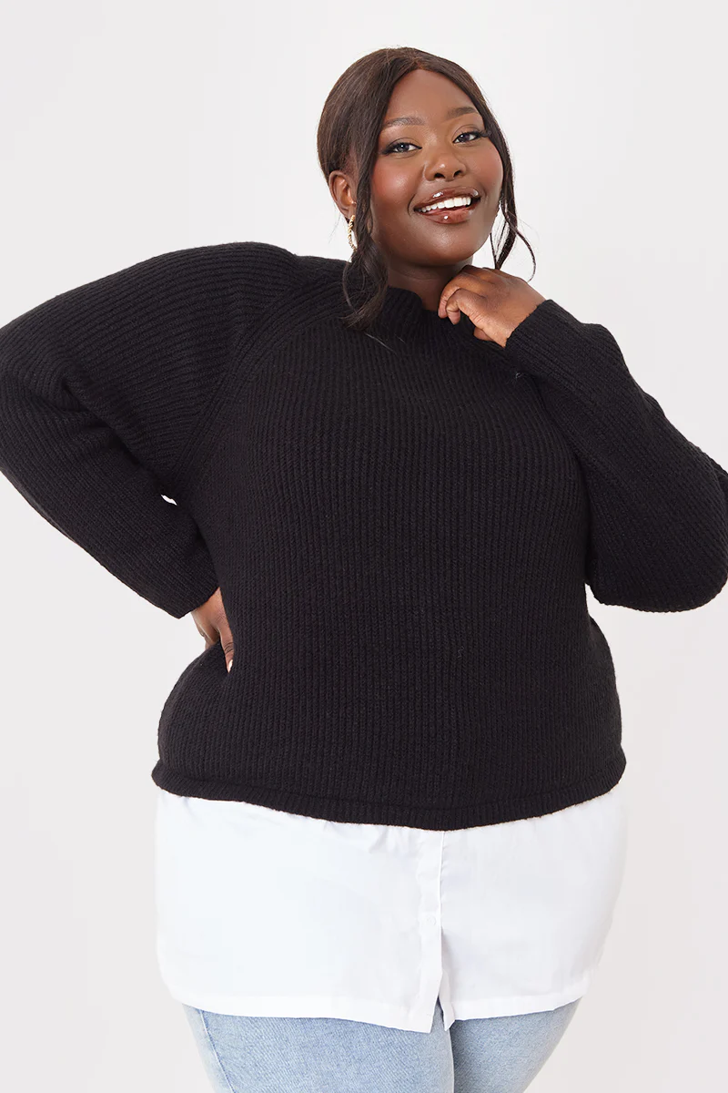High Neck Shirt Contrast Jumper - Image 12