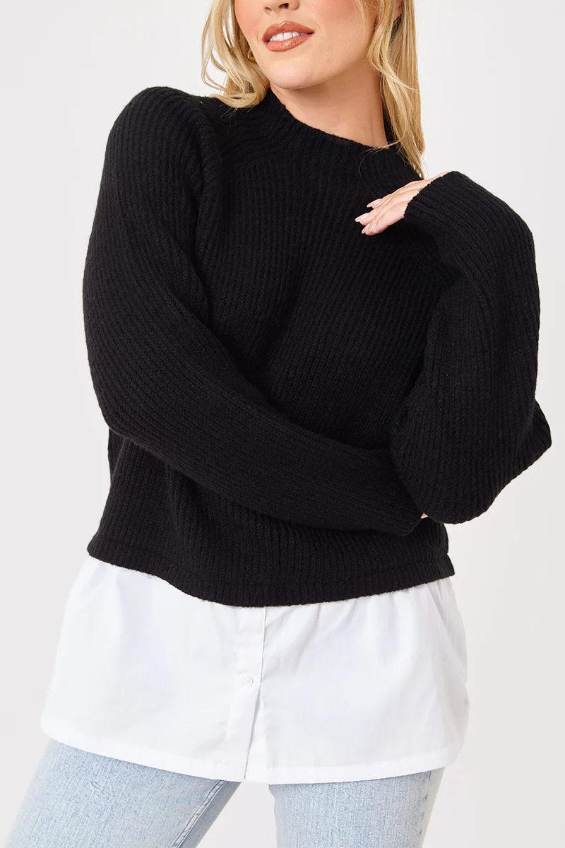 High Neck Shirt Contrast Jumper - Image 4