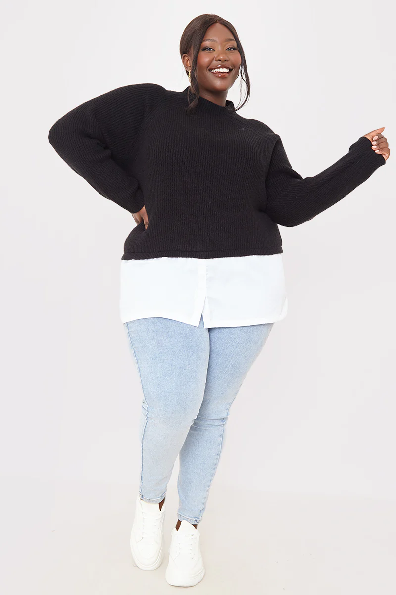 High Neck Shirt Contrast Jumper - Image 9
