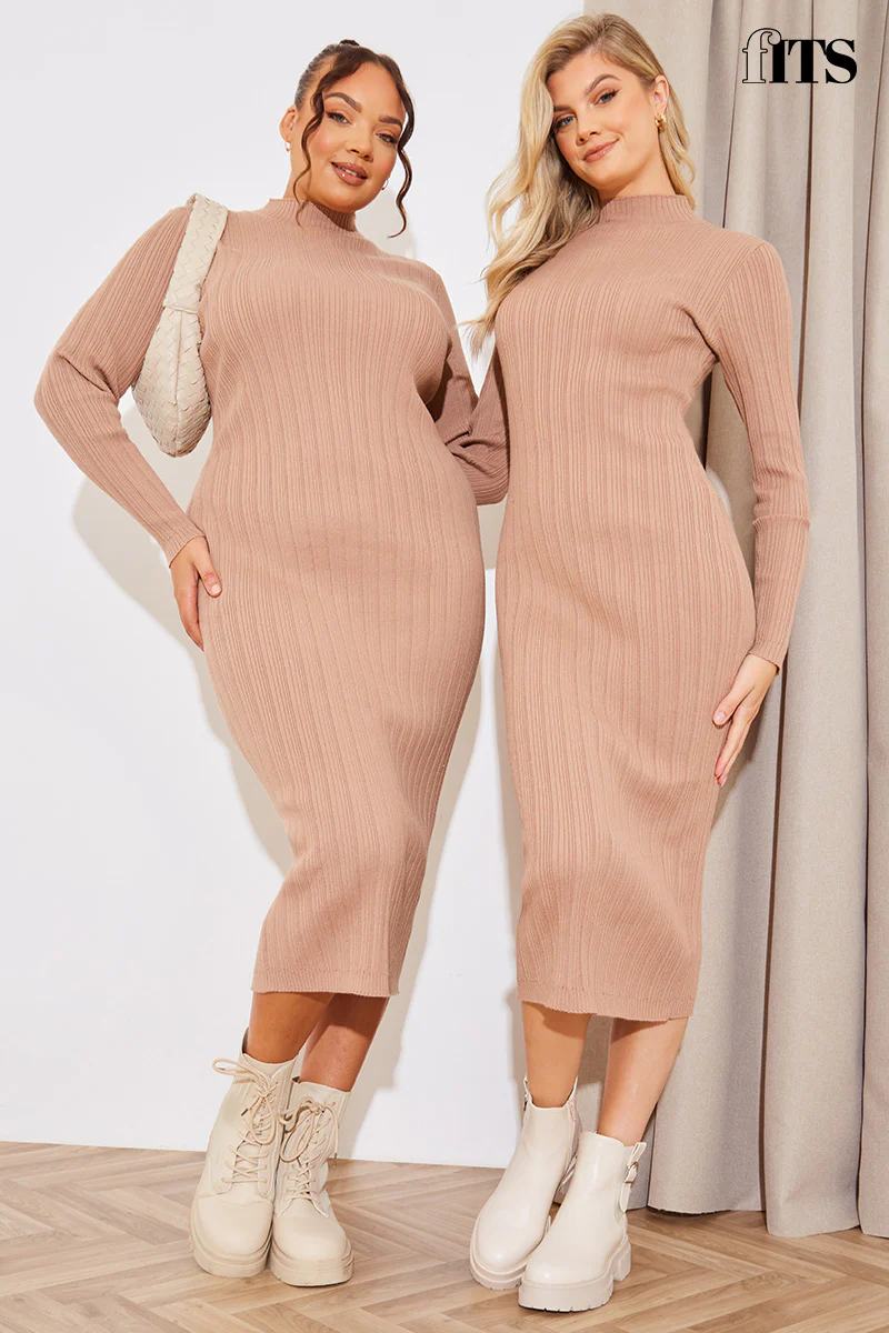 High Neck Variegated Rib Knit Midi Dress - Image 10