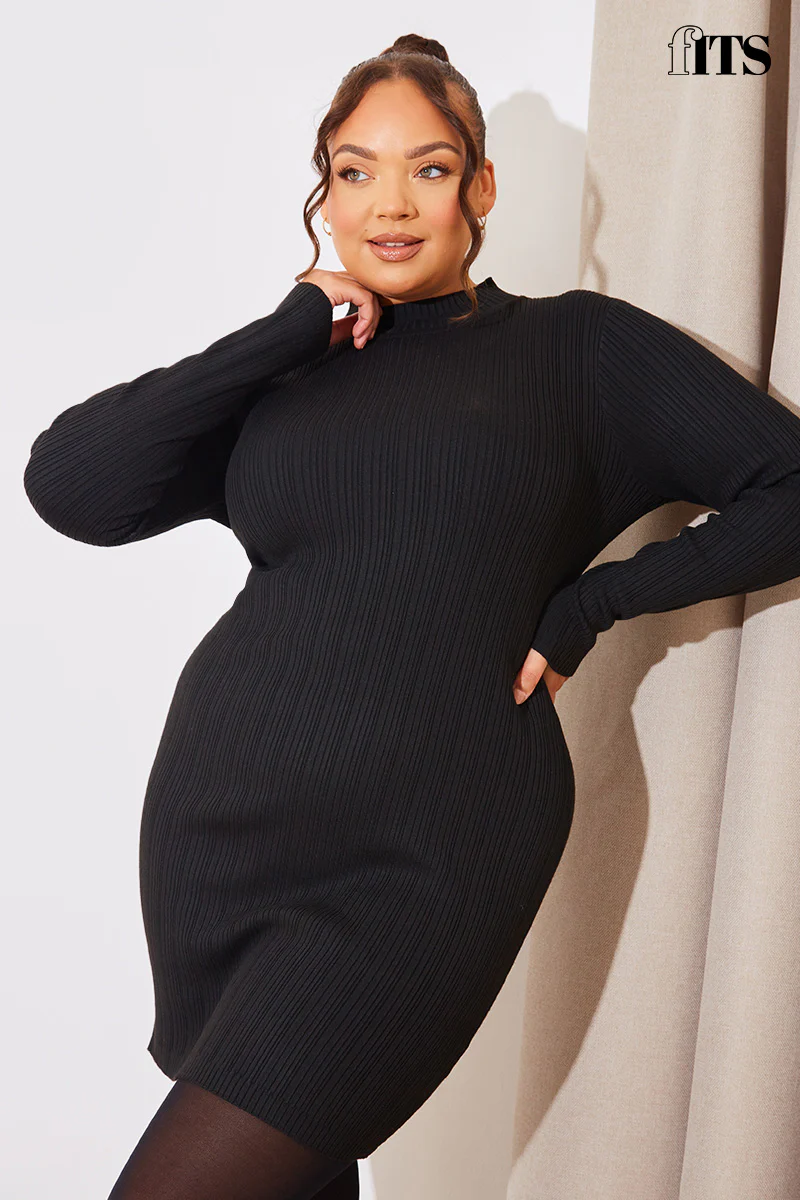 High Neck Variegated Rib Knit Mini Dress - Image 8