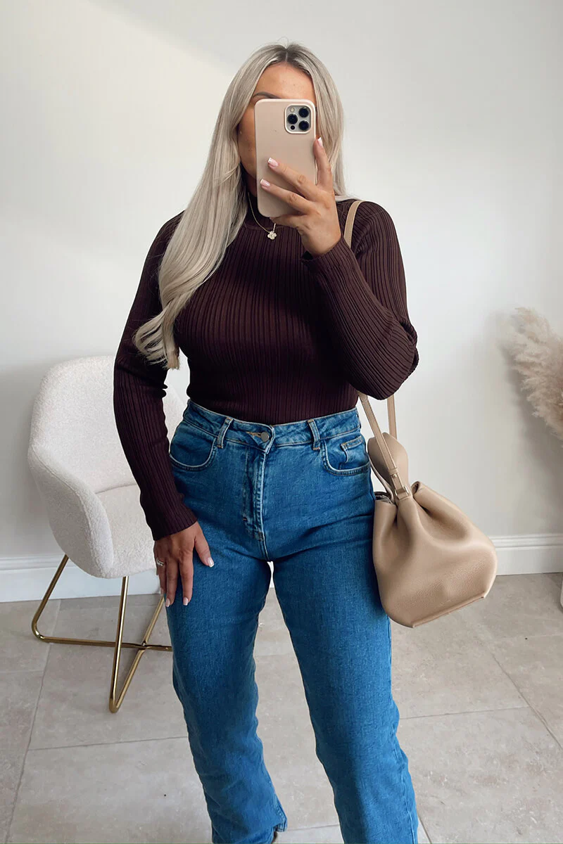 High Neck Variegated Rib Knit Top - Image 17