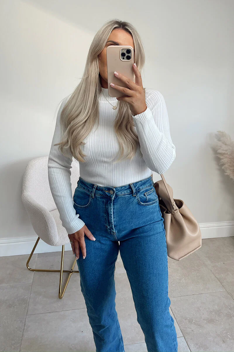 High Neck Variegated Rib Knit Top - Image 5