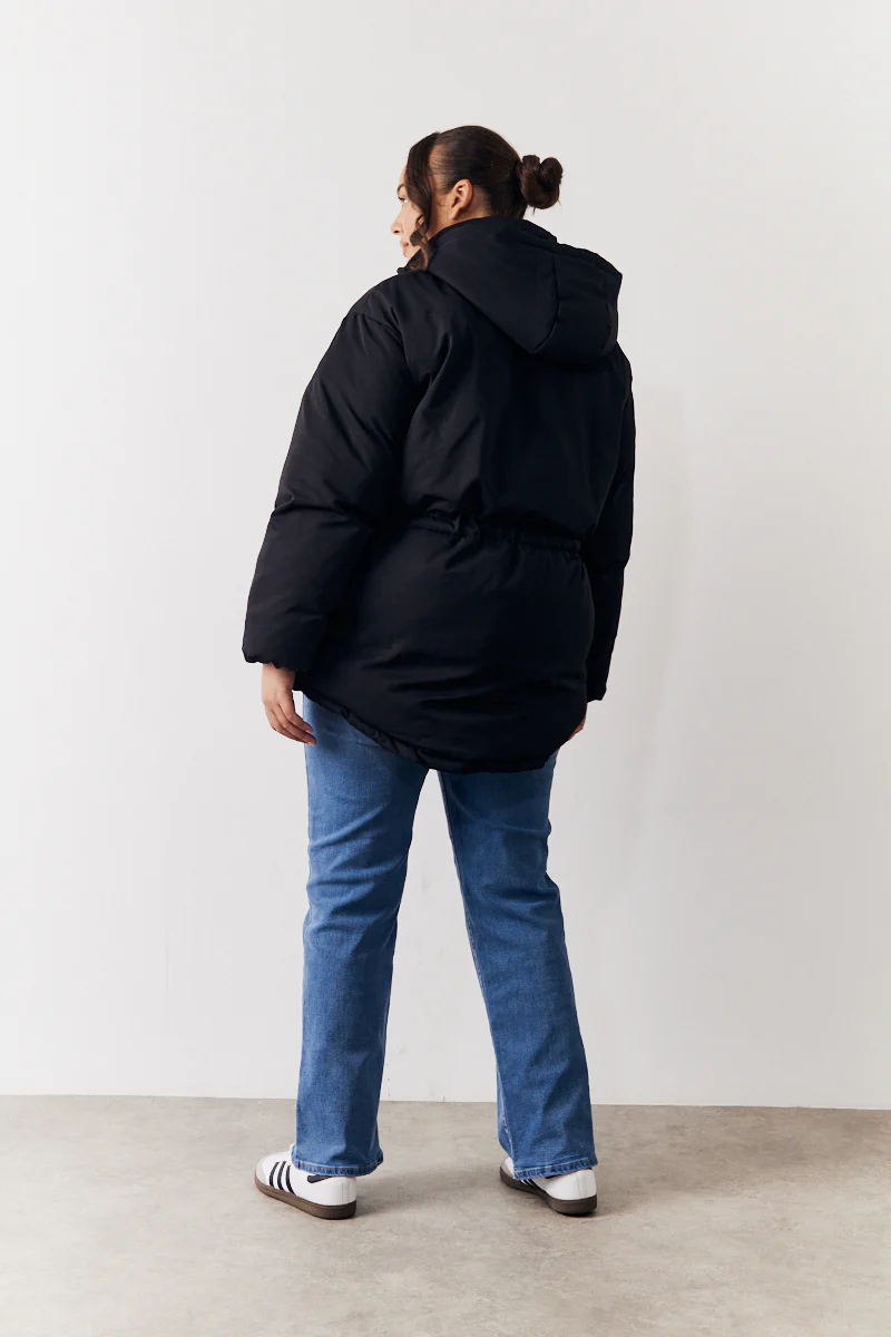 Hooded Drawstring Waist Puffer Coat - Image 4