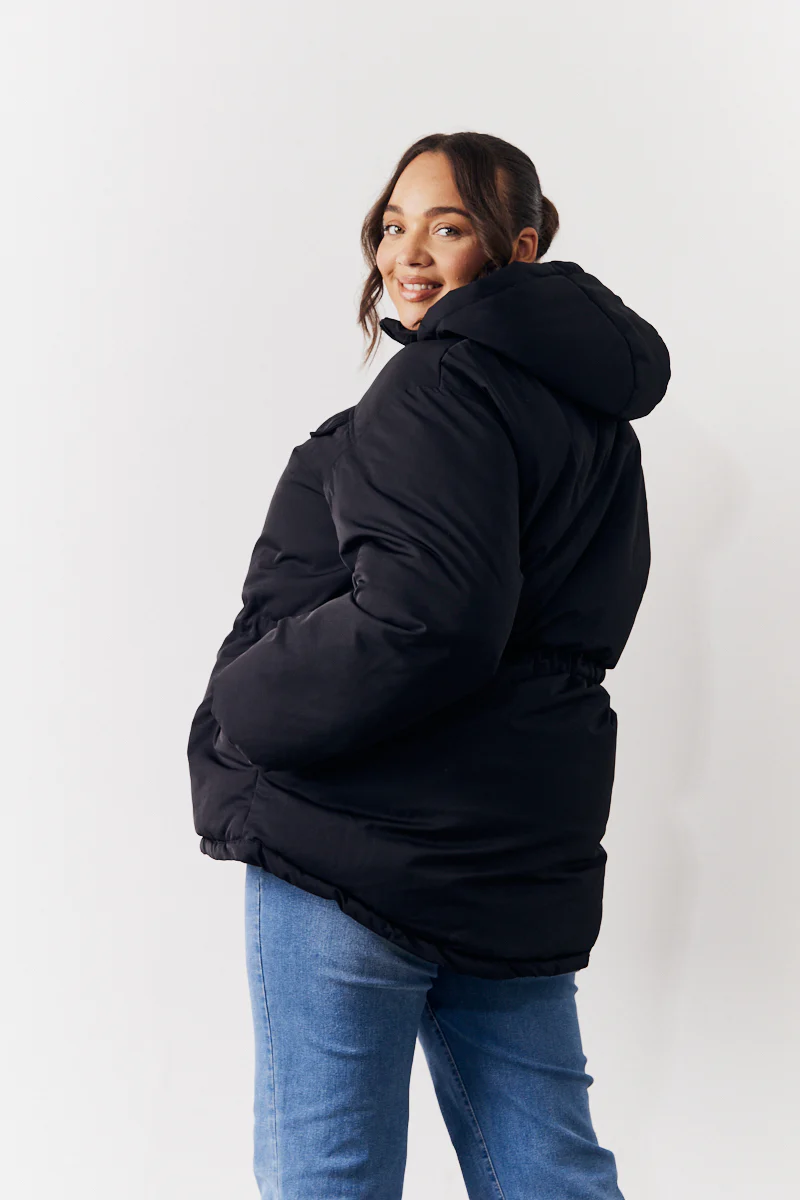 Hooded Drawstring Waist Puffer Coat - Image 5
