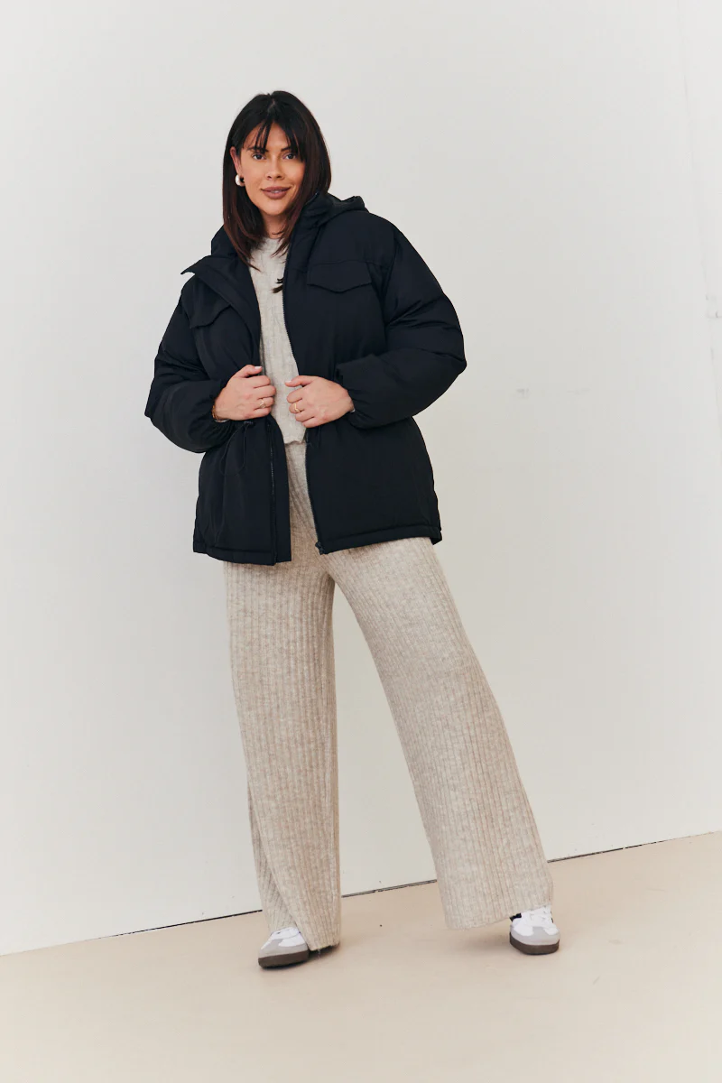 Hooded Drawstring Waist Puffer Coat - Image 8