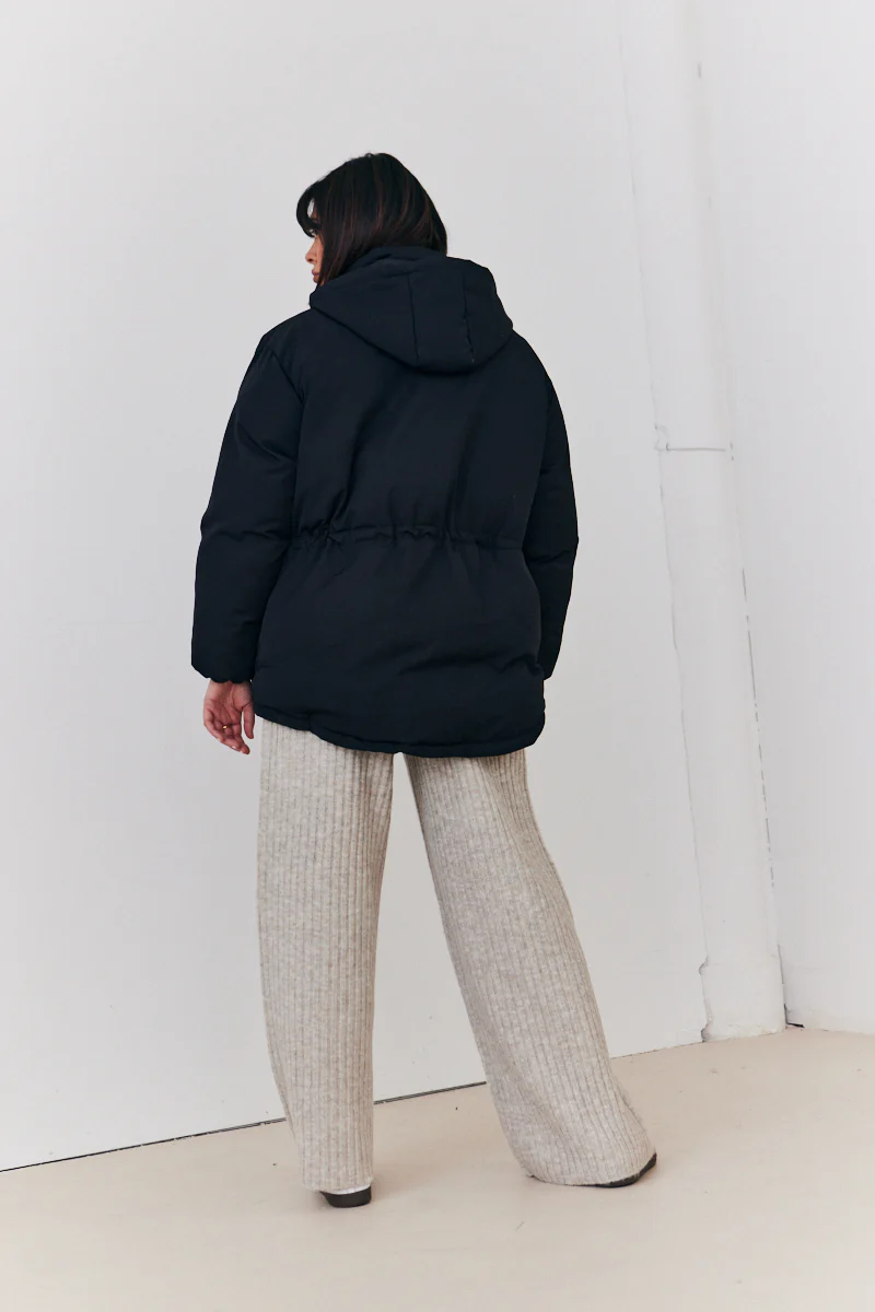 Hooded Drawstring Waist Puffer Coat - Image 9