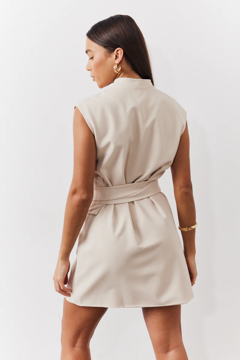 Structured Pocket Detail Belted Mini Dress - Image 3