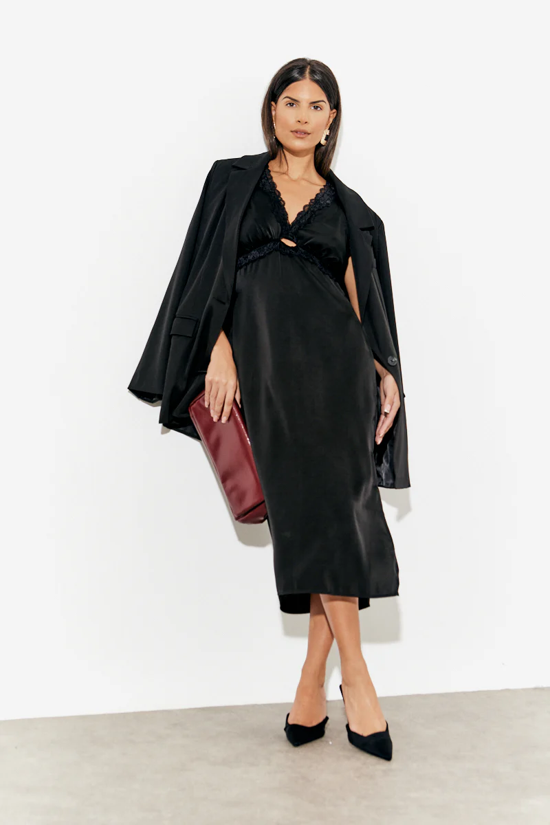 Lace Trim Satin Midi Dress - Image 2