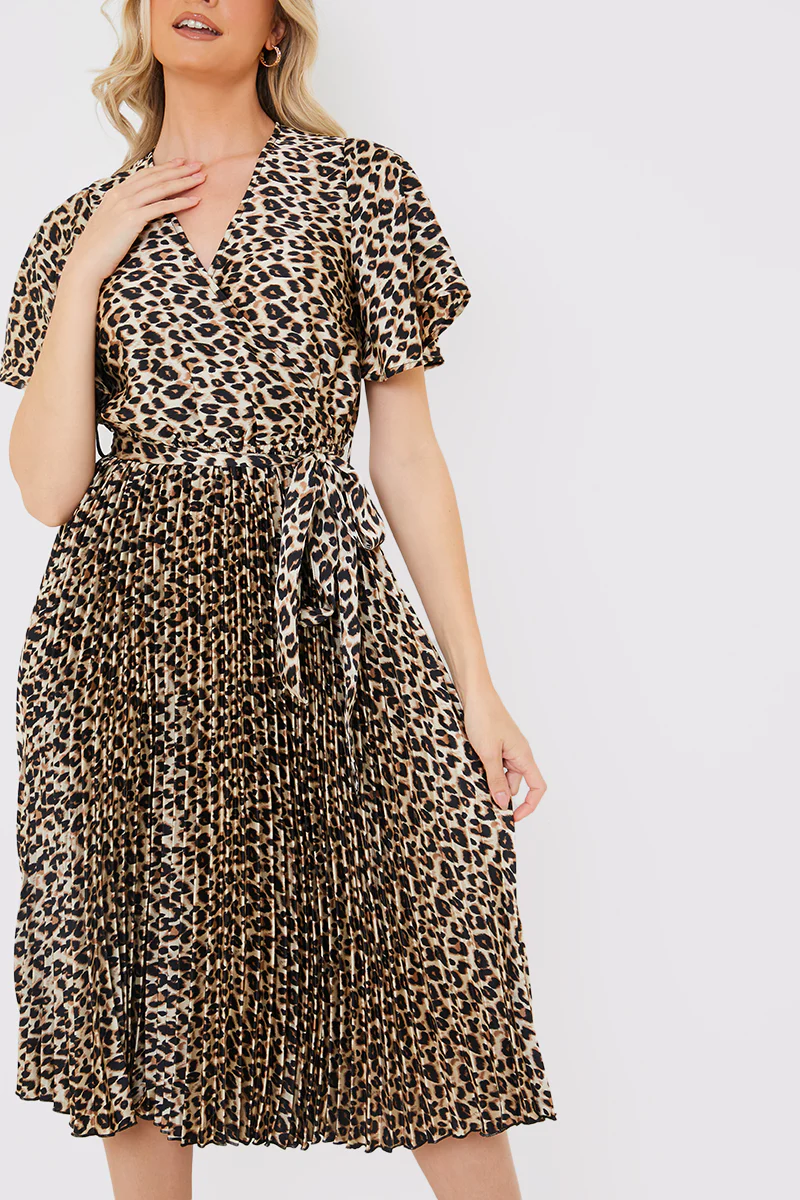 Leopard Print Pleated Midi Dress - Image 4