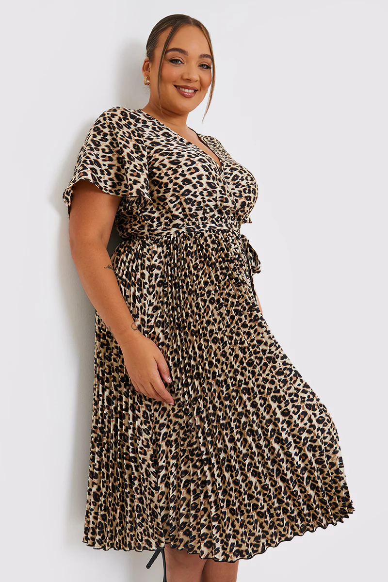 Leopard Print Pleated Midi Dress - Image 7