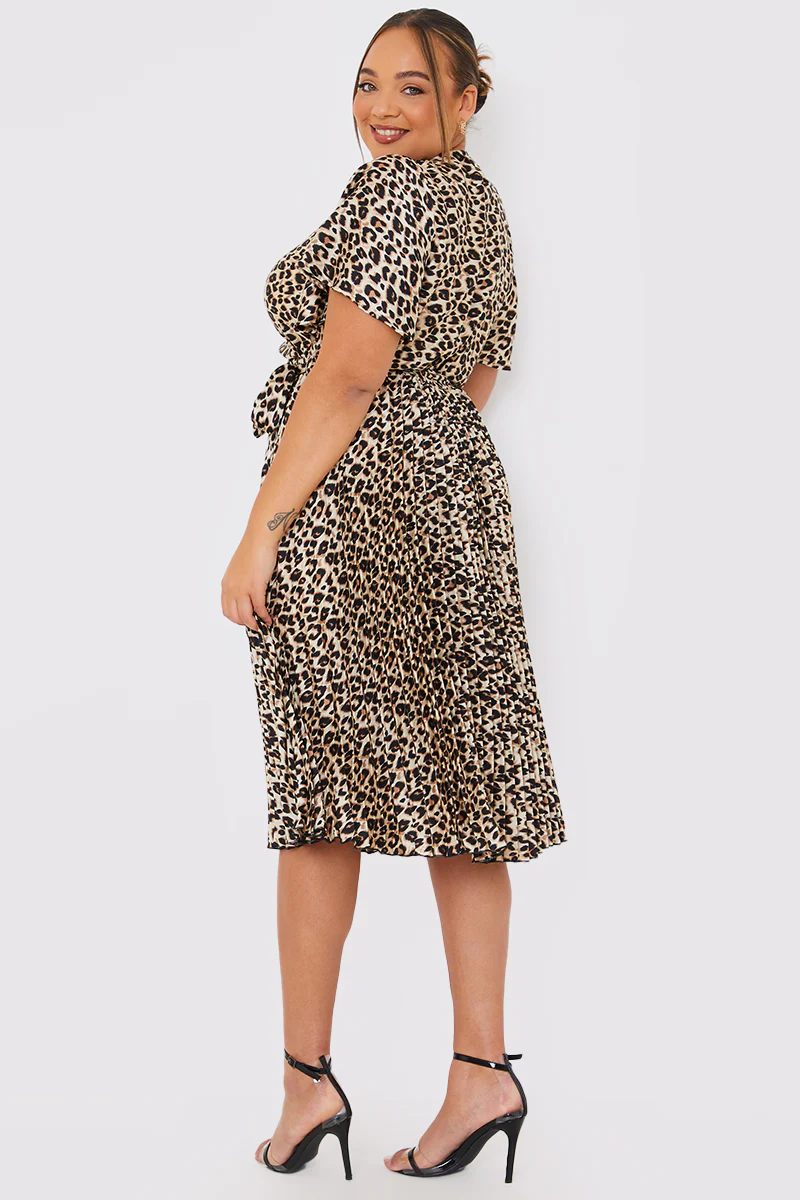 Leopard Print Pleated Midi Dress - Image 9