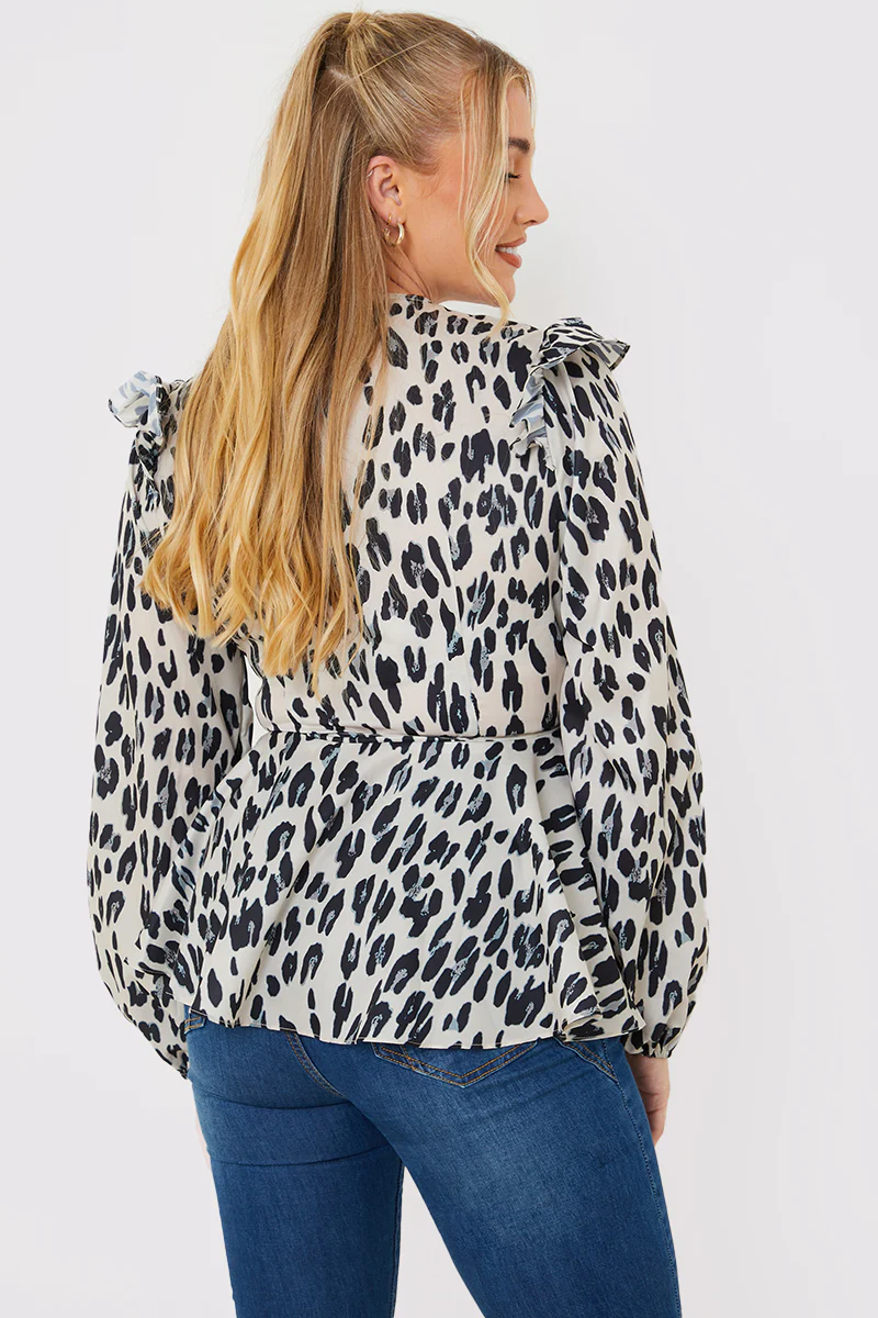 Leopard Print Wrap Blouse - Image 4