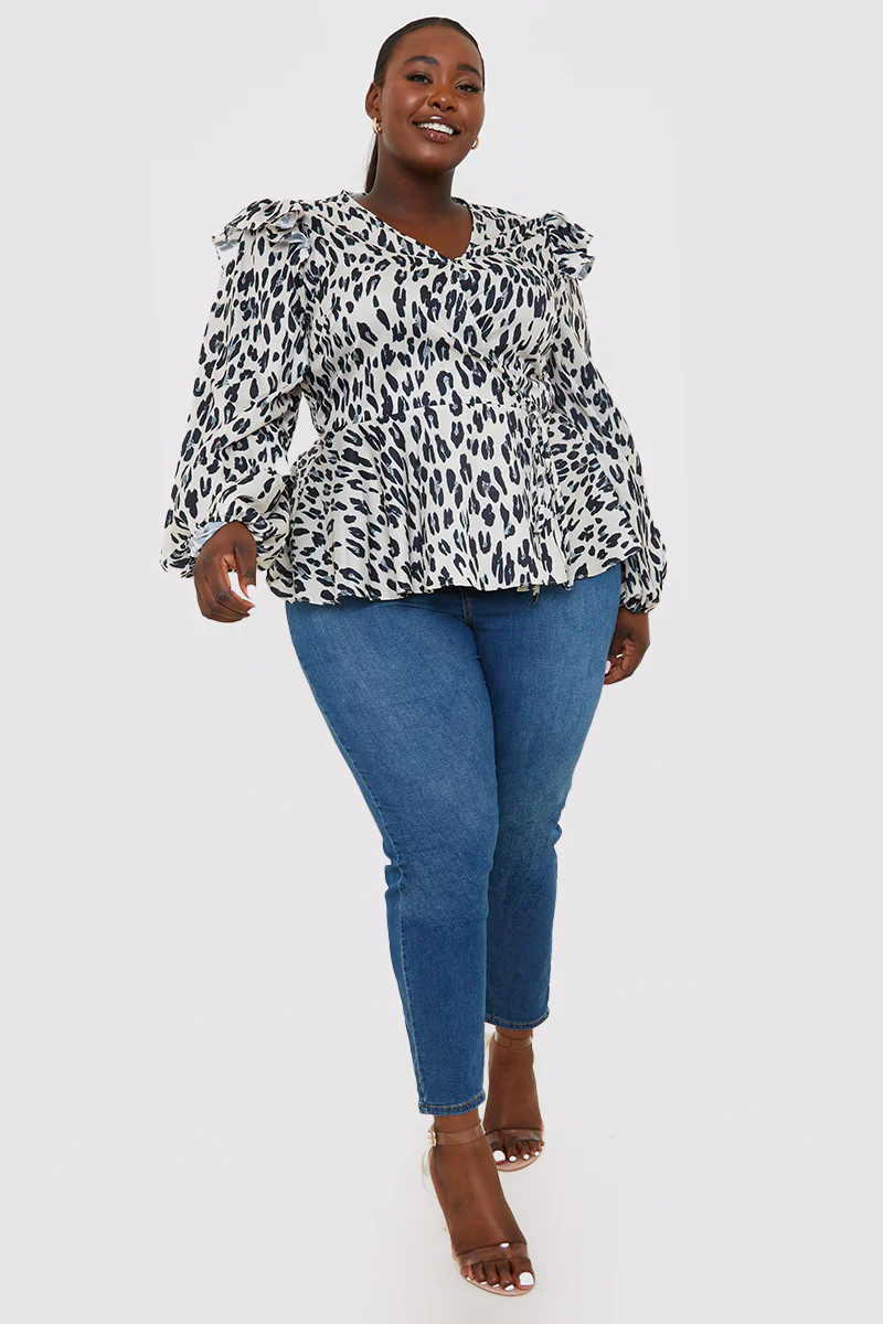 Leopard Print Wrap Blouse - Image 9