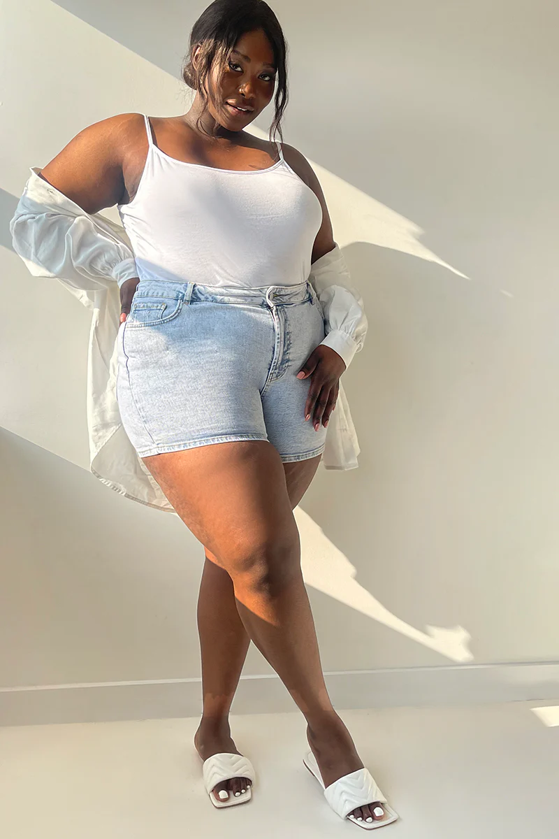 Light Wash Denim High Waist Shorts - Image 4
