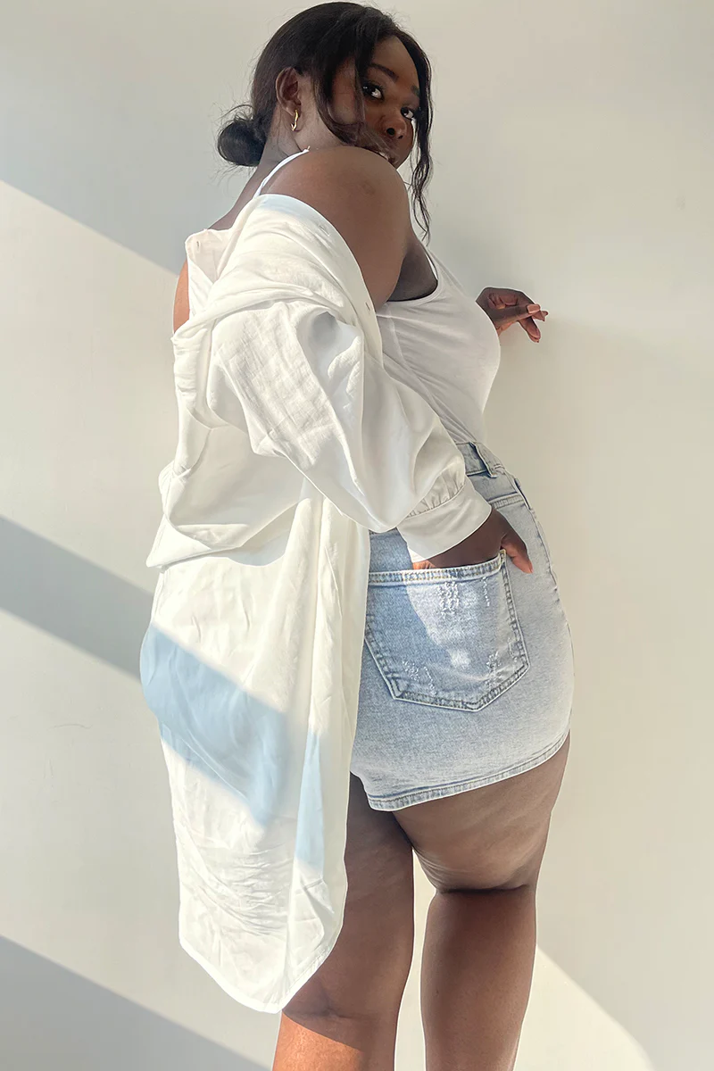 Light Wash Denim High Waist Shorts - Image 6