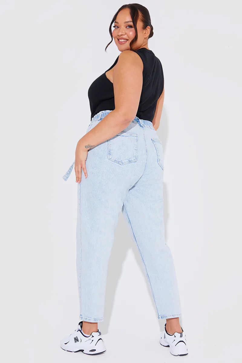 Light Wash Paperbag Tie Waist Jeans - Image 21
