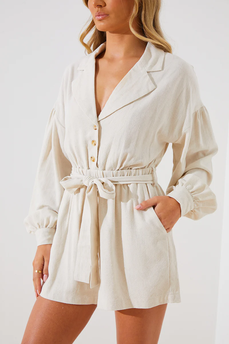 Linen Blend Belted Playsuit - Image 3