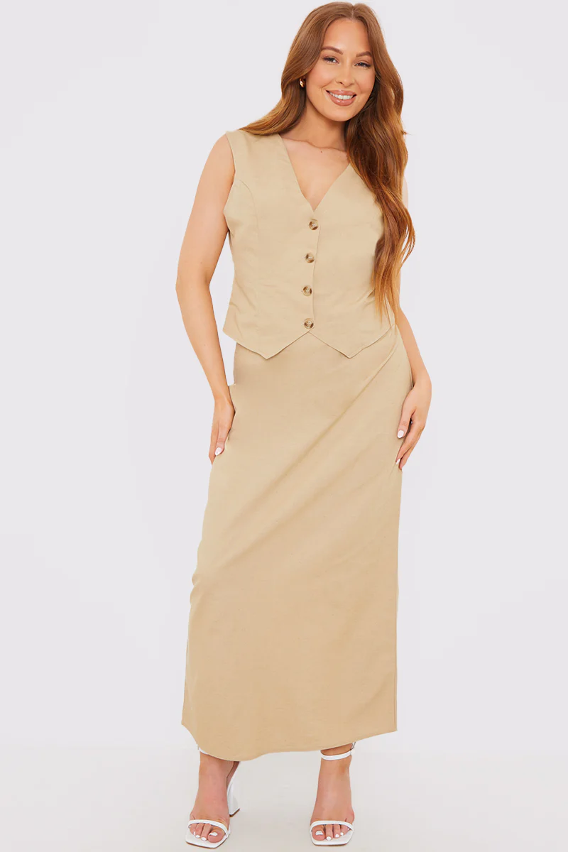 Linen Look Button Through Co-Ord Waistcoat - Image 2