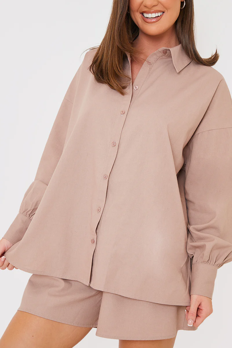 Linen Look Long Sleeve Co-Ord Shirt - Image 3