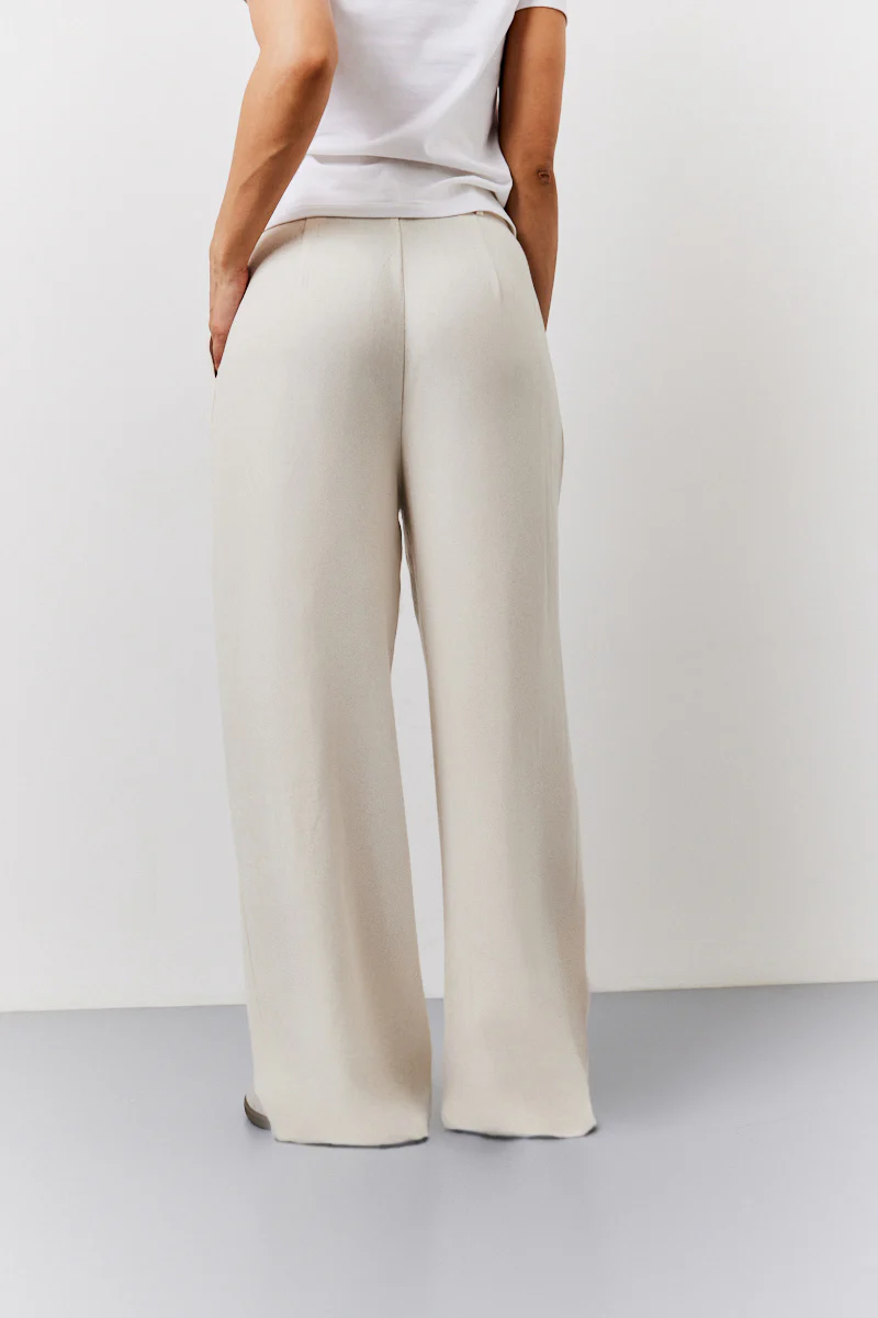 Stone Linen Blend Tailored Wide Leg Trouser - Image 4