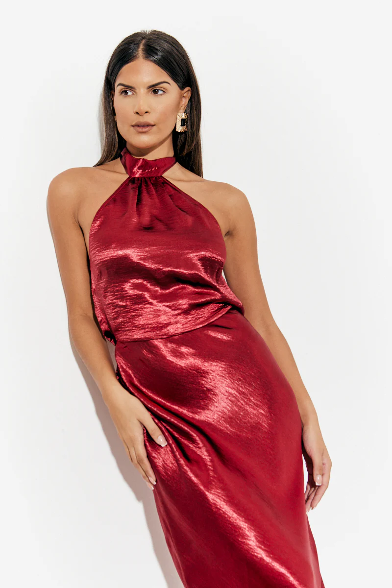 Liquid Satin Halterneck Cowl Back Midaxi Dress - Image 2