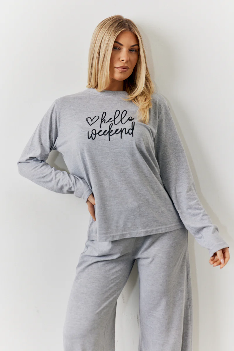 Long Sleeve Top and Trouser Slogan PJ Set - Image 2