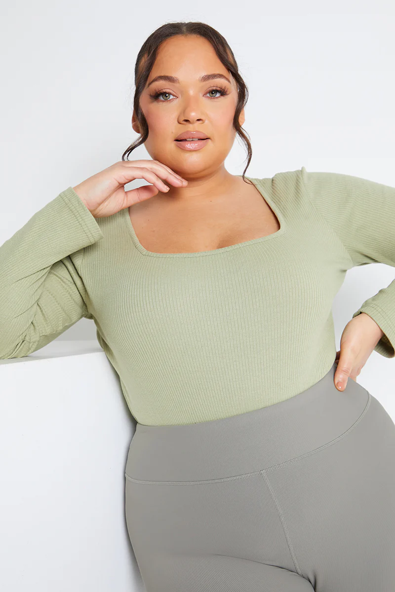 Long Sleeved Ribbed Square Neck Bodysuit - Image 12
