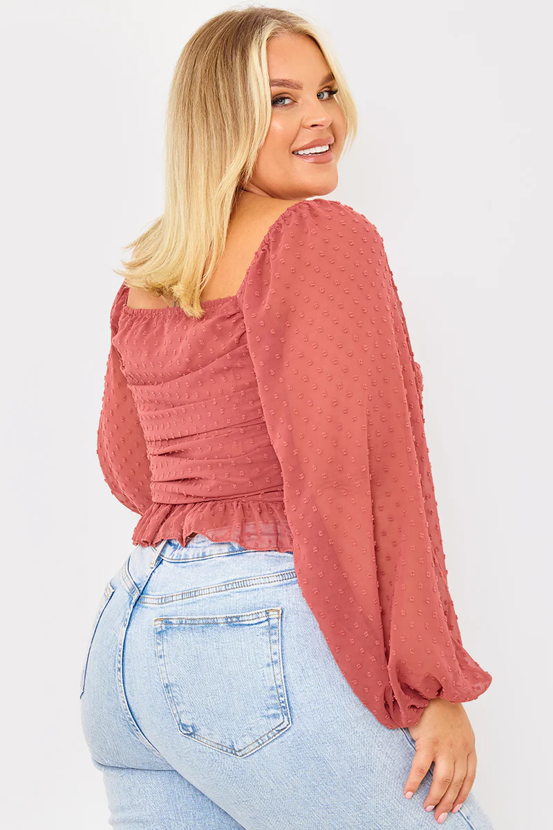 Mesh Dobby Ruched Front Top - Image 7
