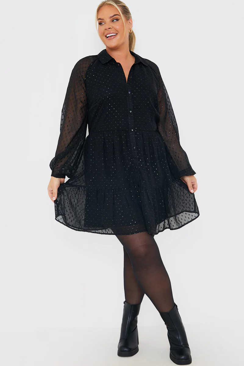 Metallic Dobby Collared Smock Dress