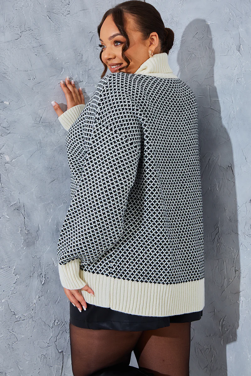 Monochrome Roll Neck Oversized Knit Jumper - Image 7