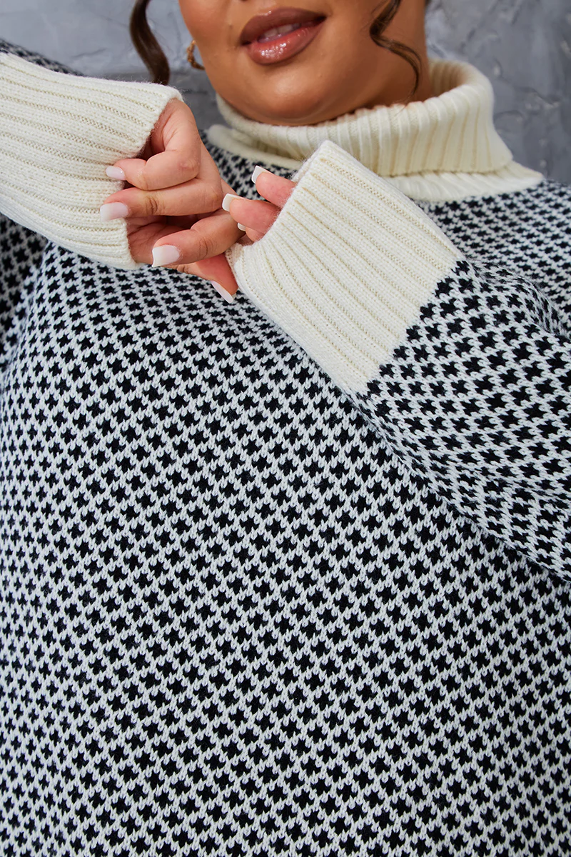 Monochrome Roll Neck Oversized Knit Jumper - Image 9