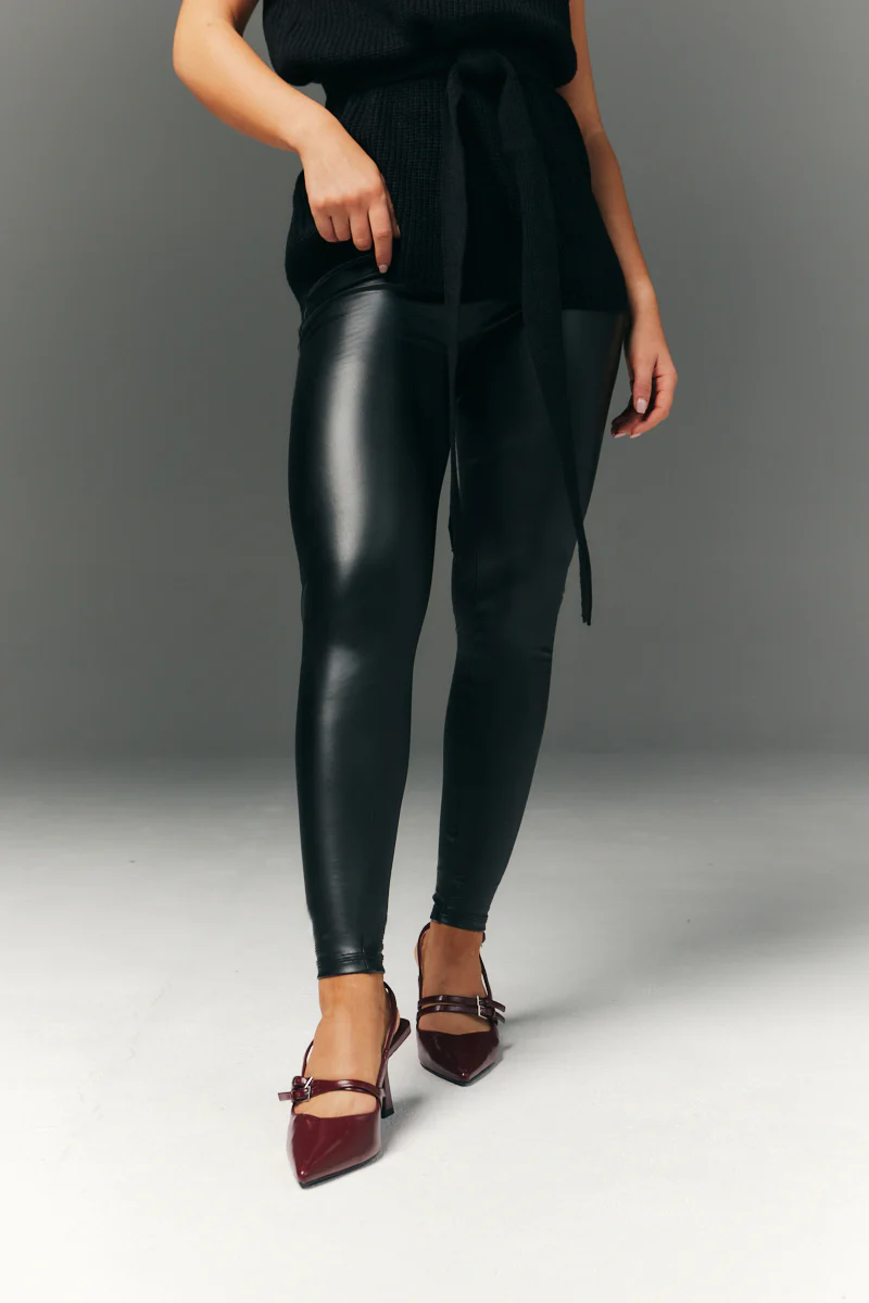 Perfect Sculpting High Waisted Leather Look Leggings With Back Pocket - Image 4
