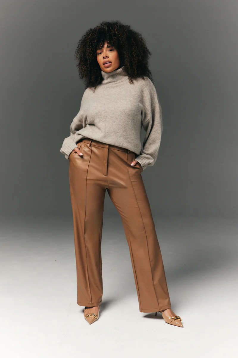 Perfect Sculpting High Waisted Leather Look Straight Leg Trouser - Image 6