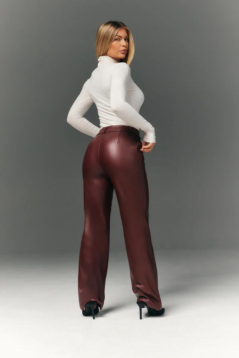 Perfect Sculpting High Waisted Leather Look Straight Leg Trouser - Image 2