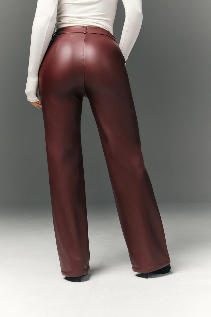 Perfect Sculpting High Waisted Leather Look Straight Leg Trouser - Image 4