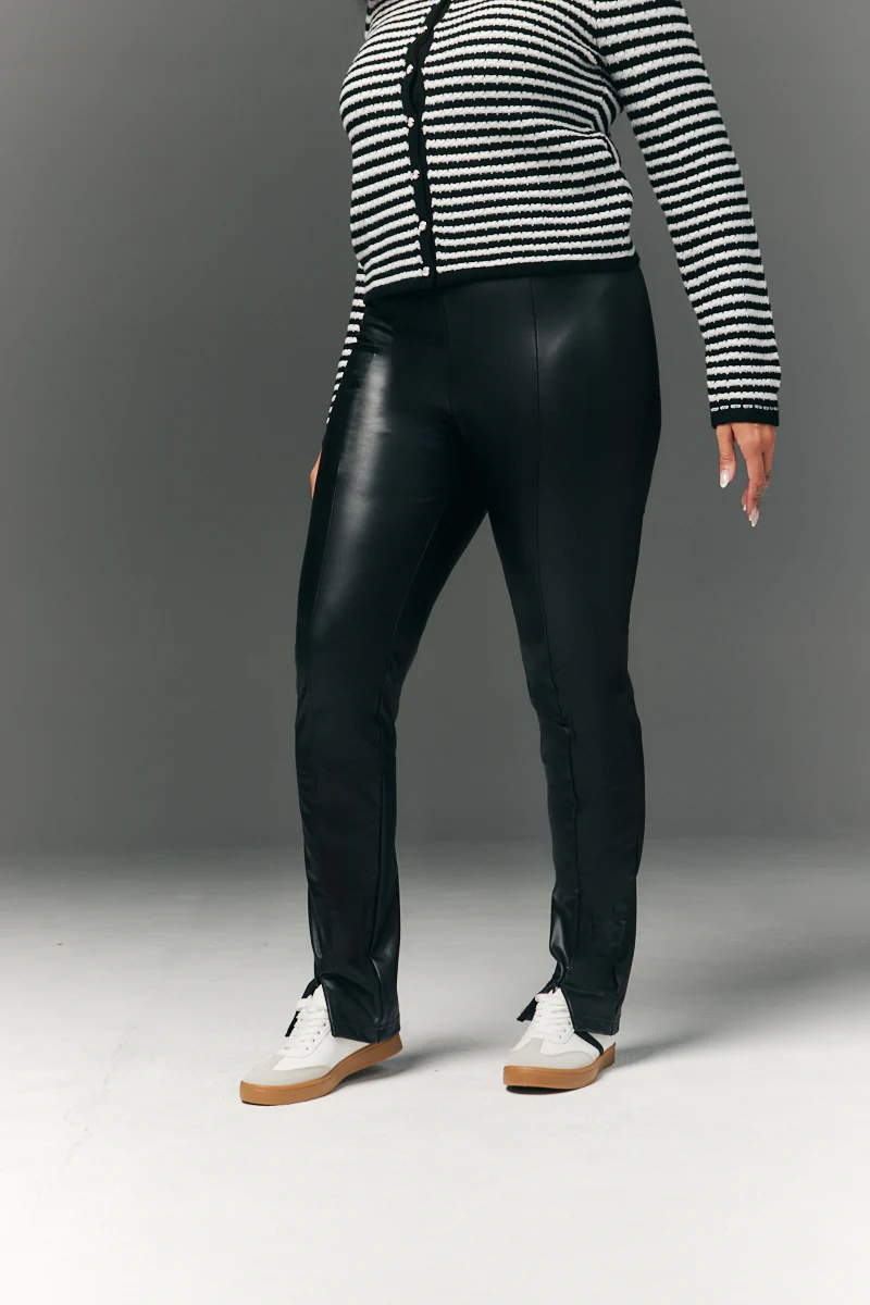 Perfect Sculpting High Waisted Leather Look Zip Front Legging - Image 6