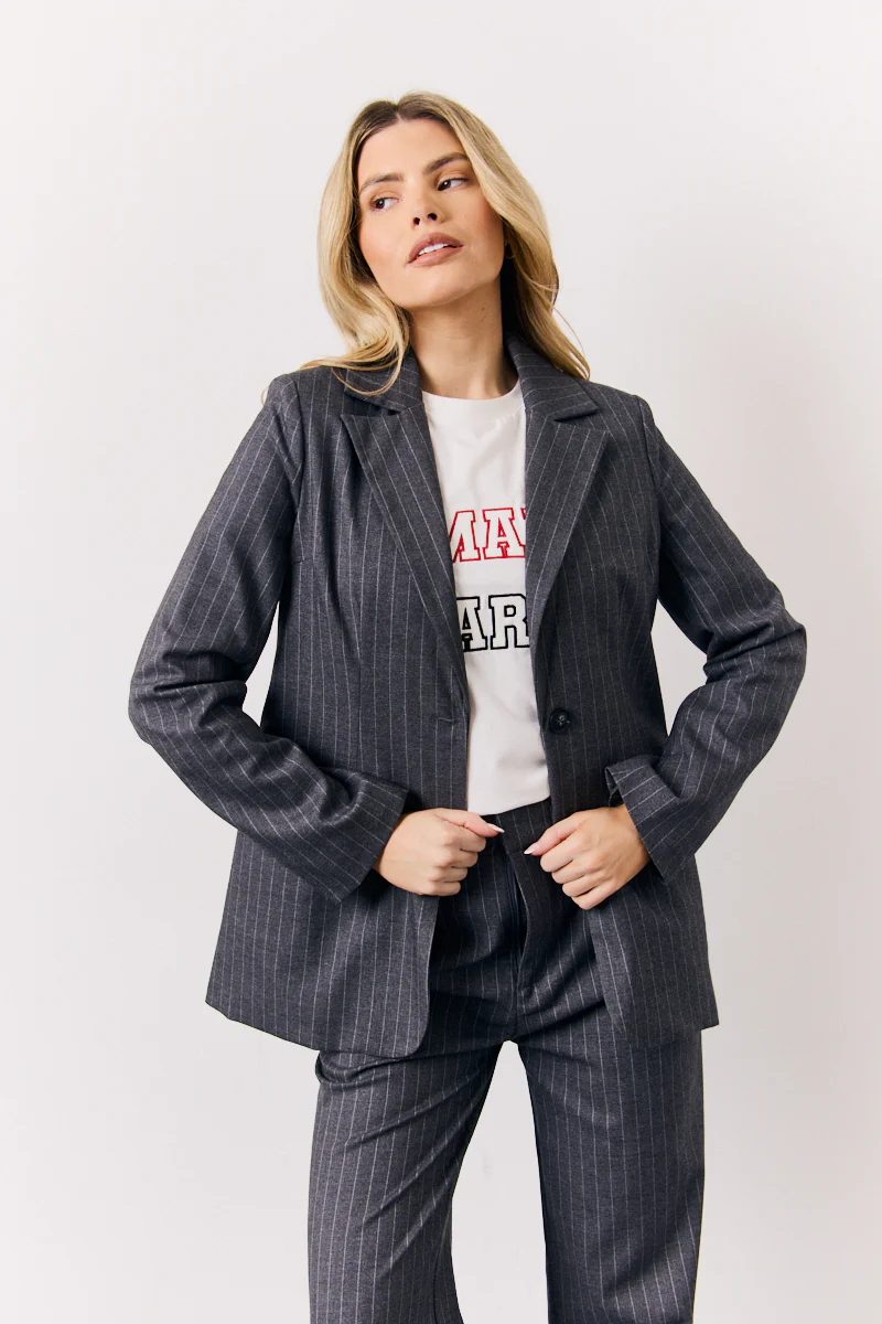 Grey Pinstripe Tailored Blazer