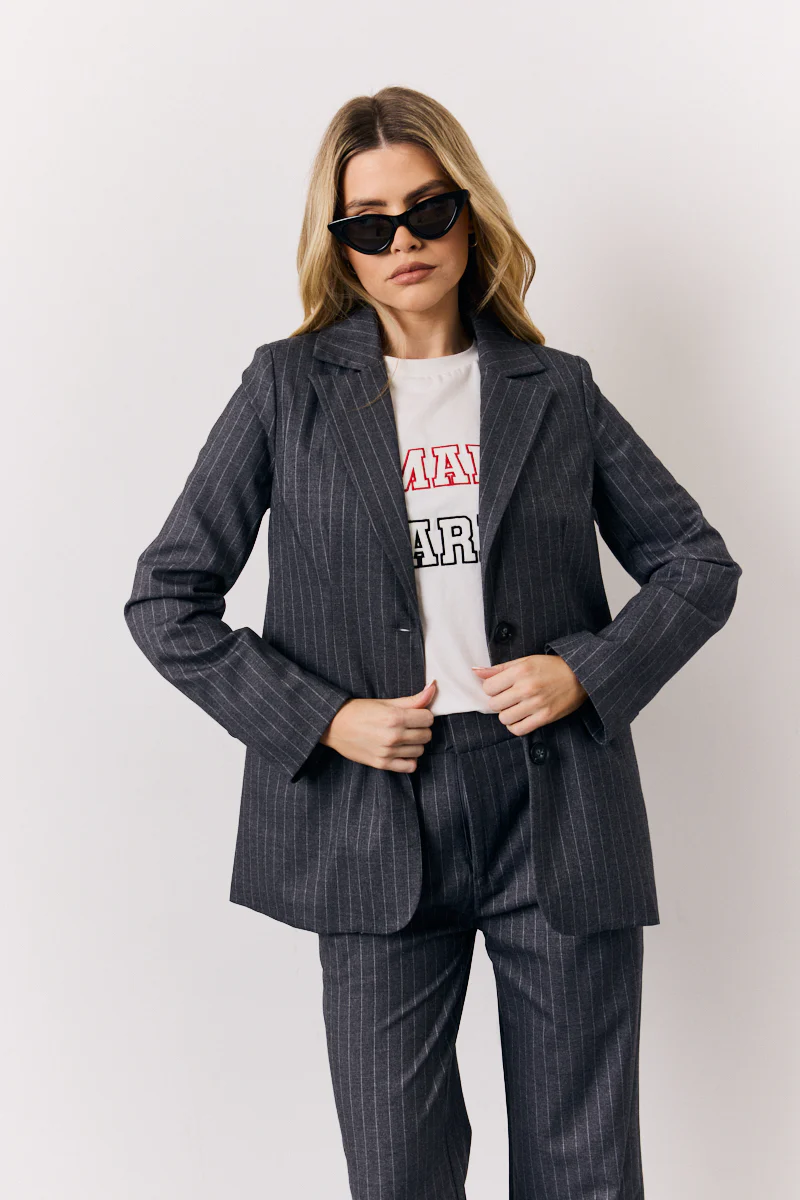 Grey Pinstripe Tailored Blazer - Image 3